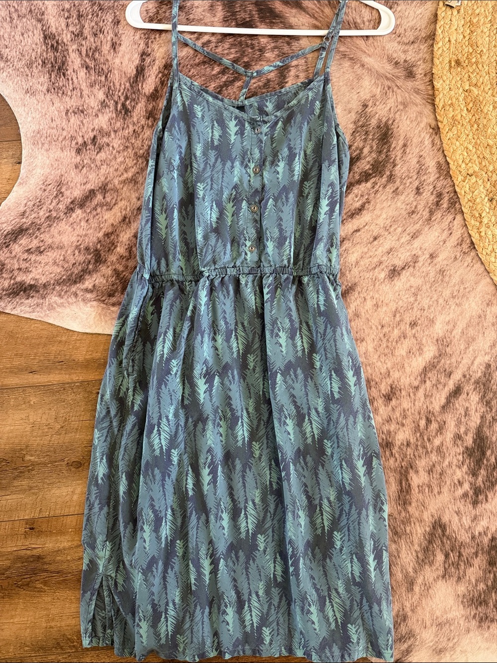 Kuhl Teal and Navy Fern-Print Sleeveless Midi Dress